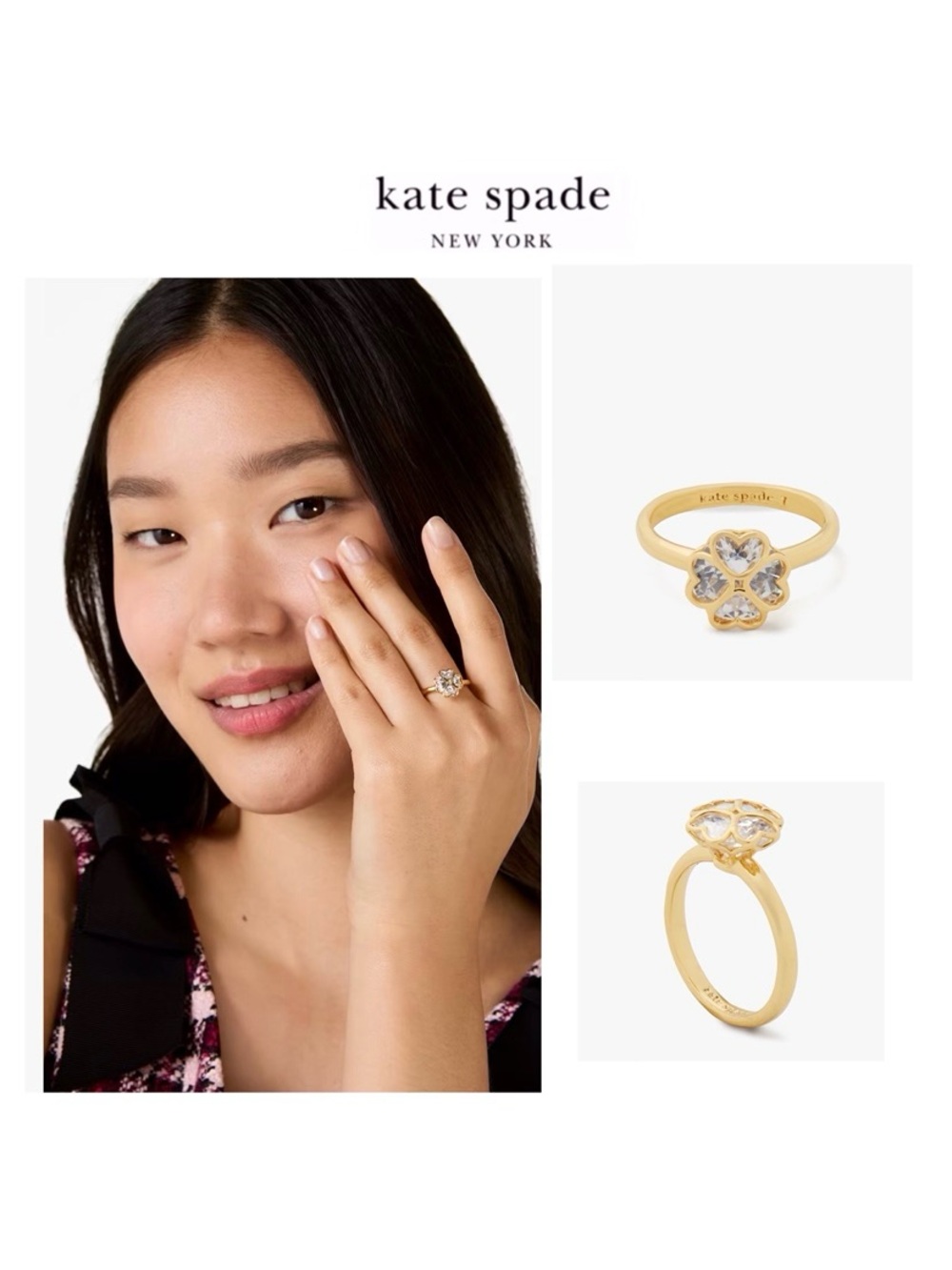 NWT Kate Spade ♠️ SOMETHING SPARKLY SPADE 12-K Gold Plated CZ Crystals Ring - Picture 2 of 9